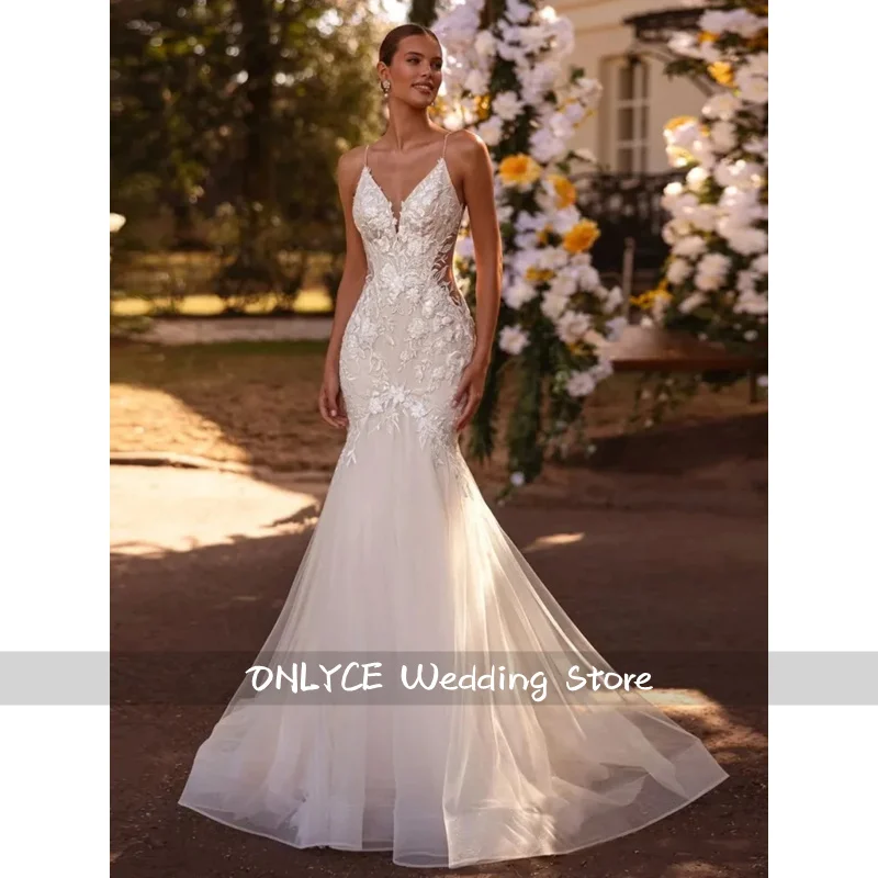 Sexy V Neck Mermaid Wedding Dresses Customized Spaghetti Straps Sequined Applique Sweep Train Bridal Gown Vestido Noiva
Sexy V Neck Mermaid Wedding Dresses Customized Spaghetti Straps Sequined Applique Sweep Train Bridal Gown Vestido Noiva