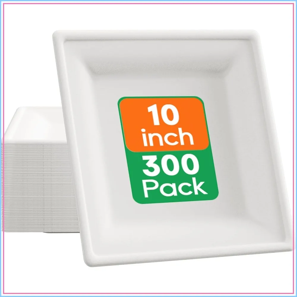 300 Pack 10 Inch Square Paper Plates, Compostable Heavy Duty Biodegradable, Made from Sugarcane, Eco Friendly Disposable Plates for Party Dinner
300 Pack 10 Inch Square Paper Plates, Compostable Heavy Duty Biodegradable, Made from Sugarcane, Eco Friendly Disposable Plates for Party Dinner