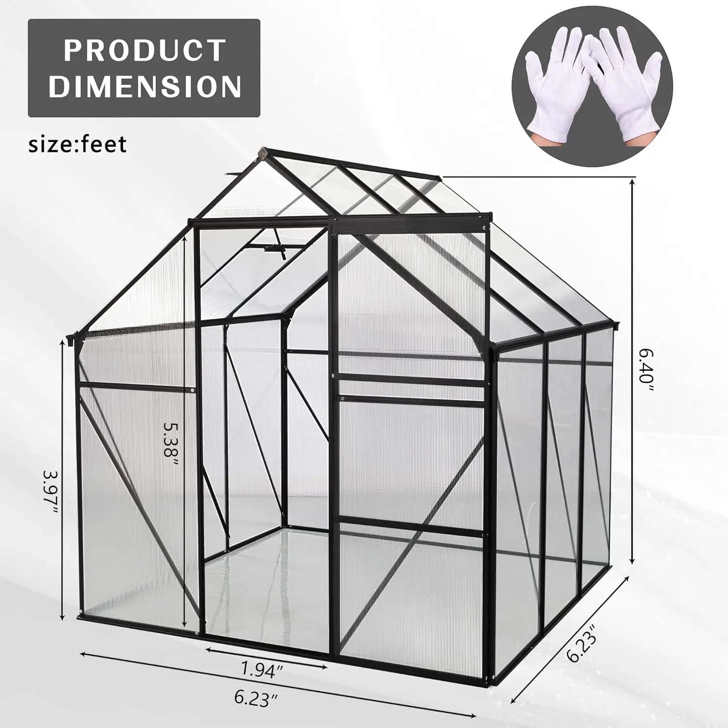 6 x 8 FT Outdoor Patio Greenhouse, Walk-in Polycarbonate Greenhouse, Adjustable Roof Vent & Rain Gutter, for, Custom
6 x 8 FT Outdoor Patio Greenhouse, Walk-in Polycarbonate Greenhouse, Adjustable Roof Vent & Rain Gutter, for, Custom
