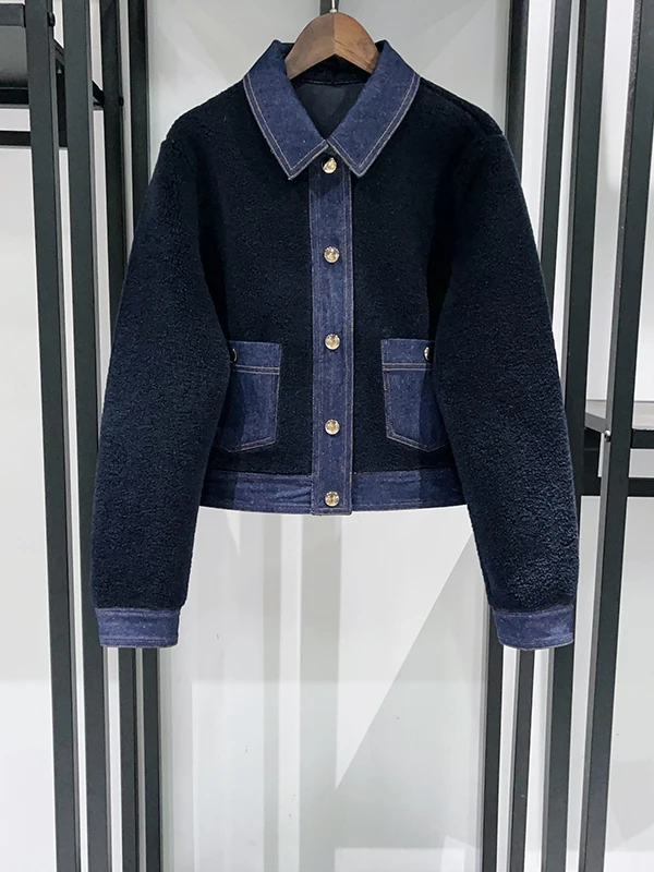 Spring 2026 Early Vintage Style Women's Short Coat with Collar Leather Fur Patchwork Denim Sleeve Long Button Closure Jacket
Spring 2026 Early Vintage Style Women's Short Coat with Collar Leather Fur Patchwork Denim Sleeve Long Button Closure Jacket