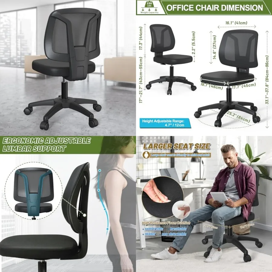 Small Office Desk Chair Without Arms Adjustable Height with Wheels for Conference Room Work Study
Small Office Desk Chair Without Arms Adjustable Height with Wheels for Conference Room Work Study