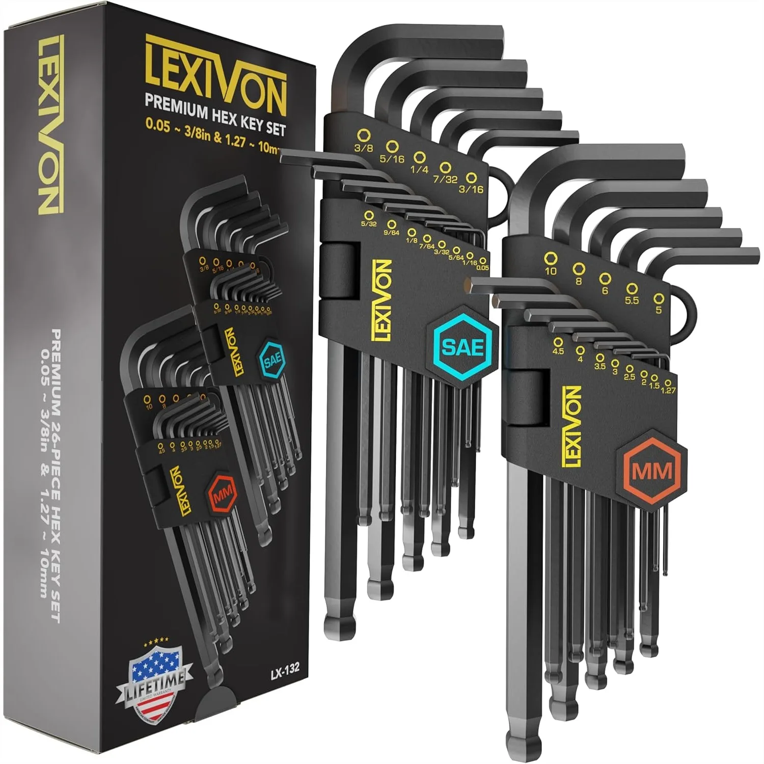 Allen Wrenches Sets, 26-Piece Metric & SAE Hex Keys with Ball End Design, Industrial-Grade S2 Alloy Steel for Professional Use
Allen Wrenches Sets, 26-Piece Metric & SAE Hex Keys with Ball End Design, Industrial-Grade S2 Alloy Steel for Professional Use