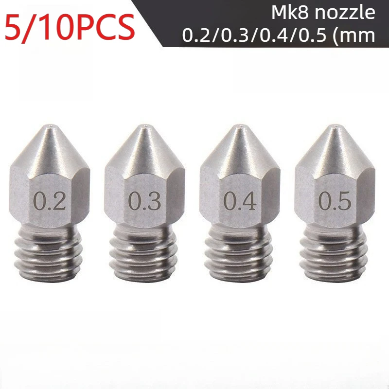 5/10PCS MK8 Nozzle 0.2mm 0.3mm 0.4mm 0.5mm 0.6mm 0.8mm 1.0mm M6 Thread Stainless Steel for 1.75mm Consumables Extruder 3Dprinter
5/10PCS MK8 Nozzle 0.2mm 0.3mm 0.4mm 0.5mm 0.6mm 0.8mm 1.0mm M6 Thread Stainless Steel for 1.75mm Consumables Extruder 3Dprinter