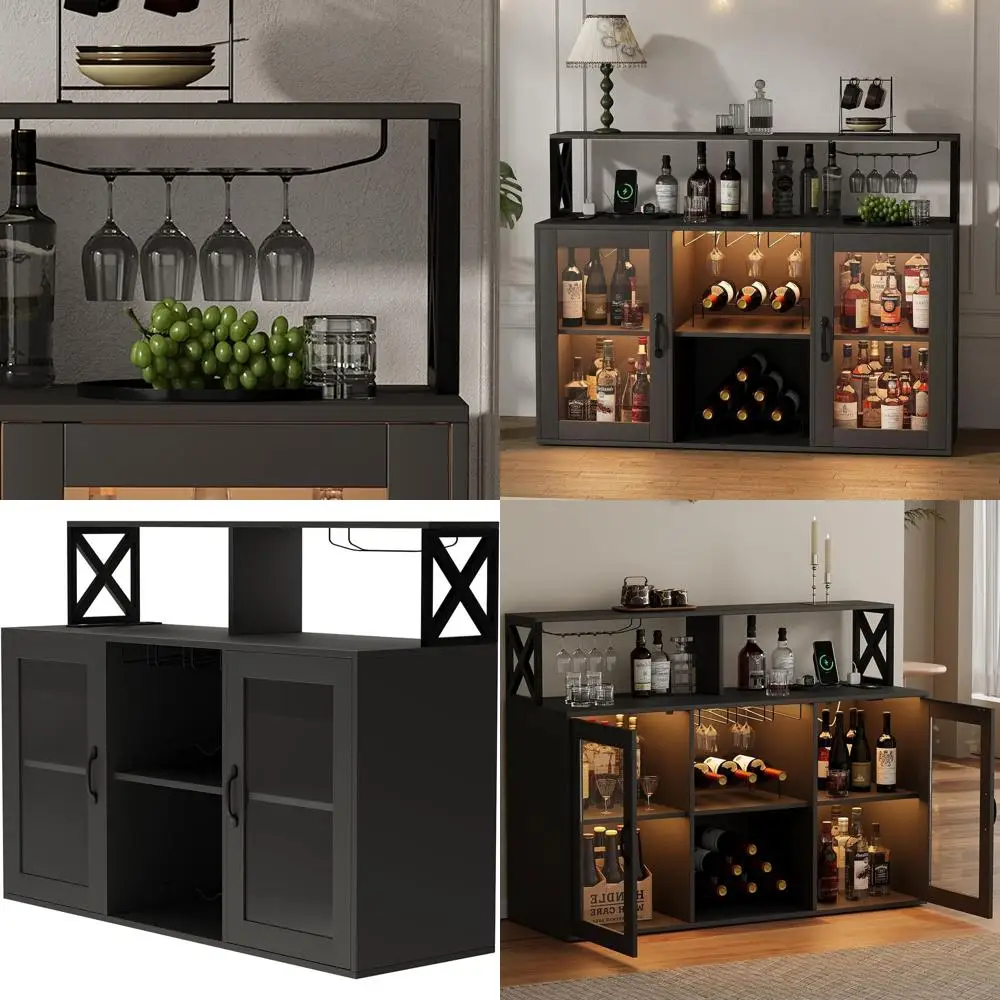 Винный шкаф с LED-подсветкой, розетками, полками для хранения и держателями для бокалов - черный
Винный шкаф с LED-подсветкой, розетками, полками для хранения и держателями для бокалов - черный