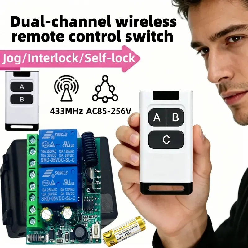 433Mhz 220V 110V Remote Control Switch for Light,Door, Garage Universal Remote AC 85V ~ 250V 2CH Relay Receiver and Controller
433Mhz 220V 110V Remote Control Switch for Light,Door, Garage Universal Remote AC 85V ~ 250V 2CH Relay Receiver and Controller
