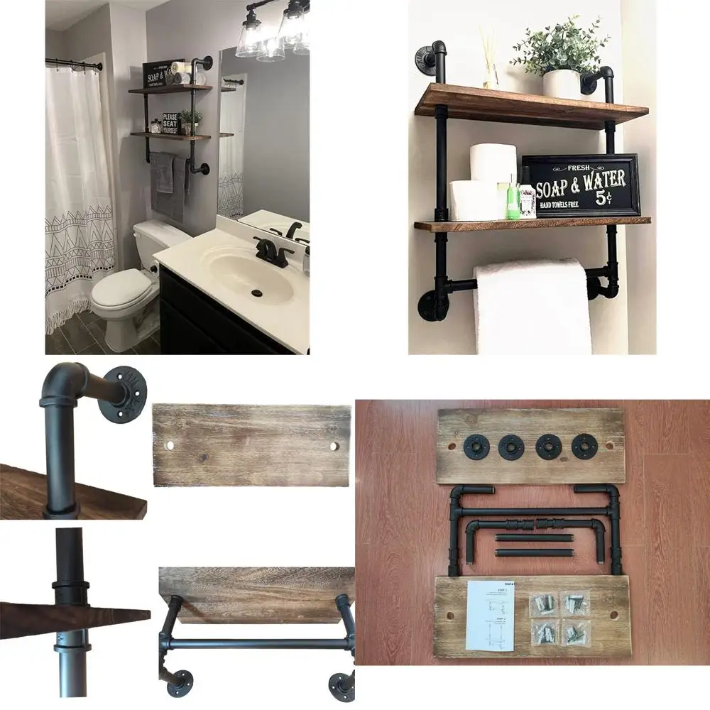 24 Rustic Wooden Wall-Mounted Towel Rack with 2-Tier Metal Floating Shelves
24 Rustic Wooden Wall-Mounted Towel Rack with 2-Tier Metal Floating Shelves