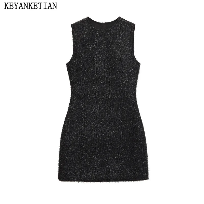 KEYANKETIAN 2024 New Launch Women's Bright Silk Knit Sundress Stylish Chic O-Neck Sleeveless Shiny Slim Party Mini Dress Black
KEYANKETIAN 2024 New Launch Women's Bright Silk Knit Sundress Stylish Chic O-Neck Sleeveless Shiny Slim Party Mini Dress Black