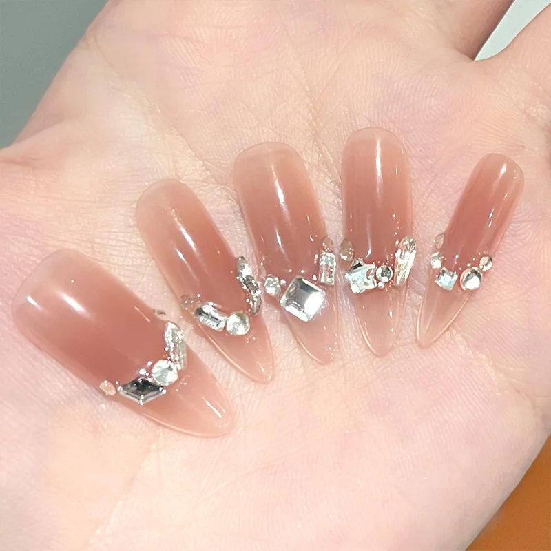 HUA HUA Romantic French Nude Press-On Nails With Sparkling Rhinestones Fake Nails Set Artificial Art Nails Finger Manicure
HUA HUA Romantic French Nude Press-On Nails With Sparkling Rhinestones Fake Nails Set Artificial Art Nails Finger Manicure