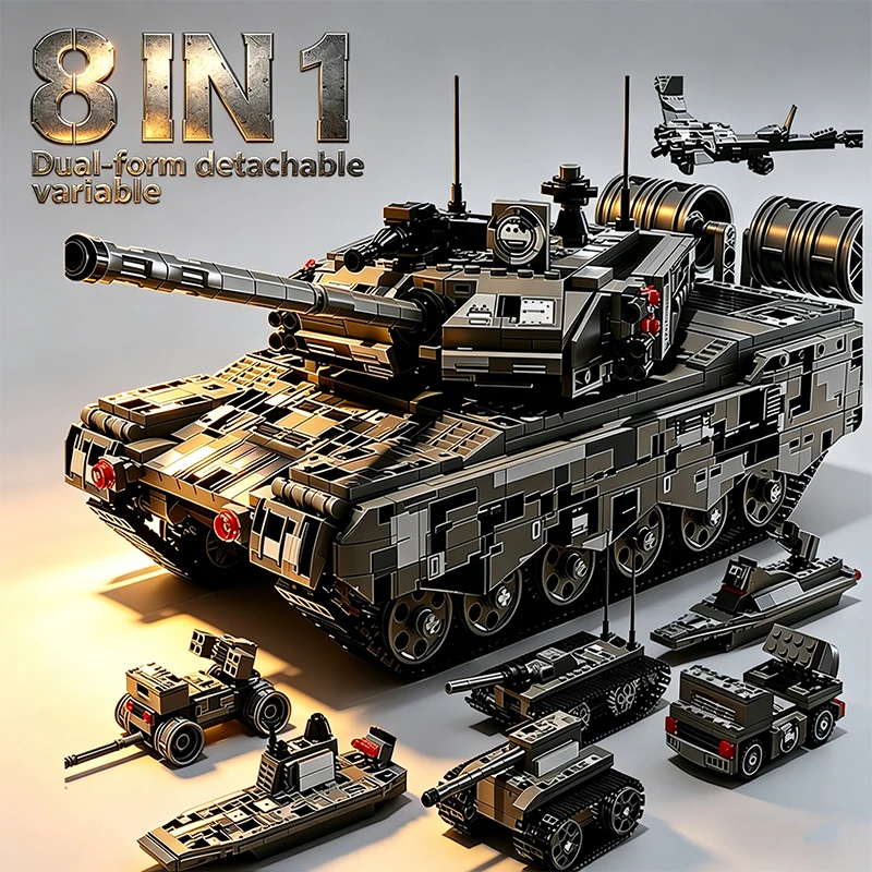 Military Tank Building Blocks Set 8 in 1 Main Battle Tank Assembly Building Blocks Toy for Boys Kids Educational DIY Model Kit
Military Tank Building Blocks Set 8 in 1 Main Battle Tank Assembly Building Blocks Toy for Boys Kids Educational DIY Model Kit