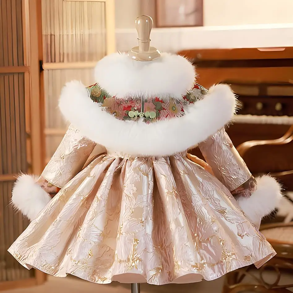 Autumn Winter Children's Princess Evening Gown Fur Collar Shawl Design Birthday Baptism Dress Girls' Clothes A3390
Autumn Winter Children's Princess Evening Gown Fur Collar Shawl Design Birthday Baptism Dress Girls' Clothes A3390