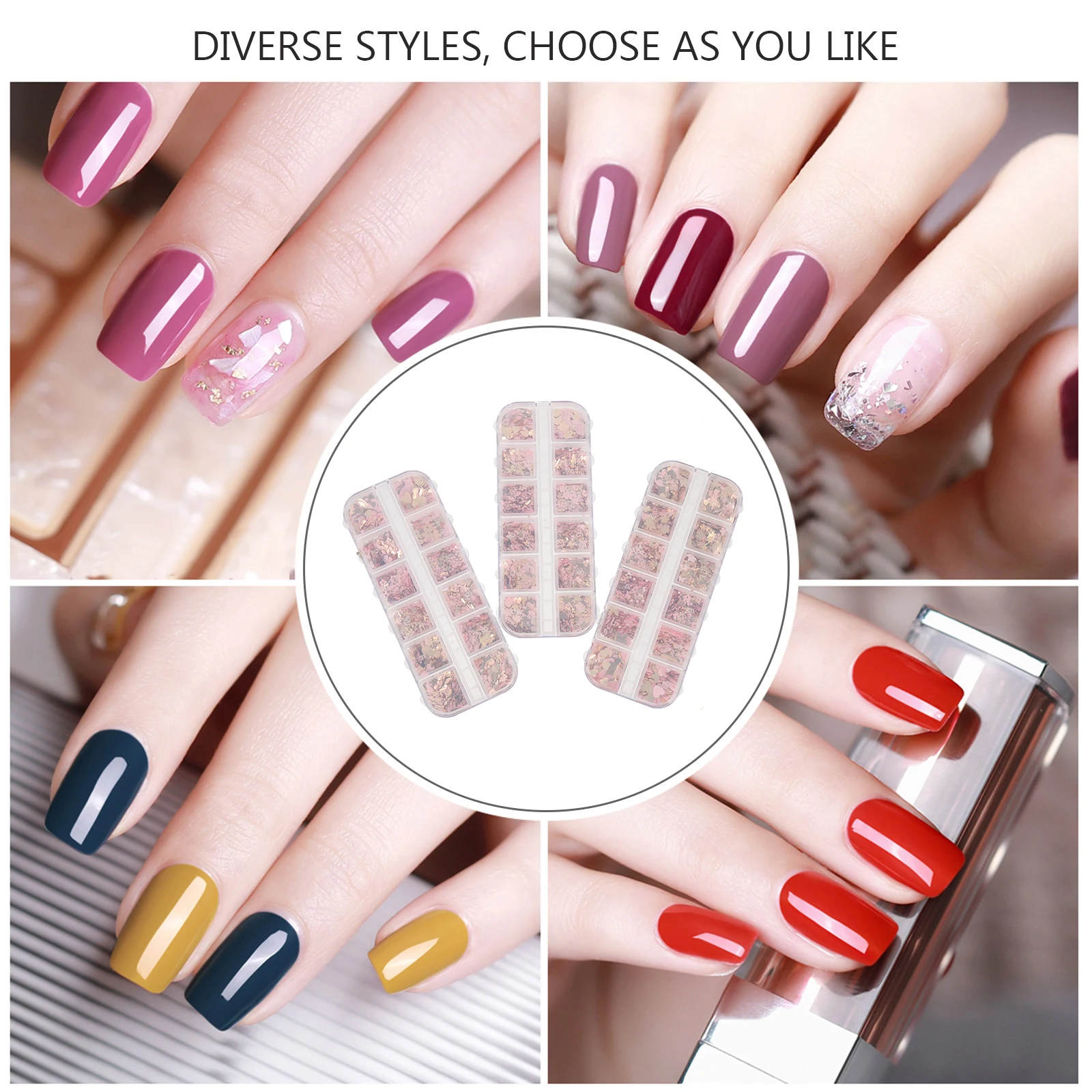 Nail Art Glitter Sequins 3 Boxes PET Lovely Shape Romantic Atmosphere Lightweight Portable Box Full Nail Art Makeup Manicure
Nail Art Glitter Sequins 3 Boxes PET Lovely Shape Romantic Atmosphere Lightweight Portable Box Full Nail Art Makeup Manicure