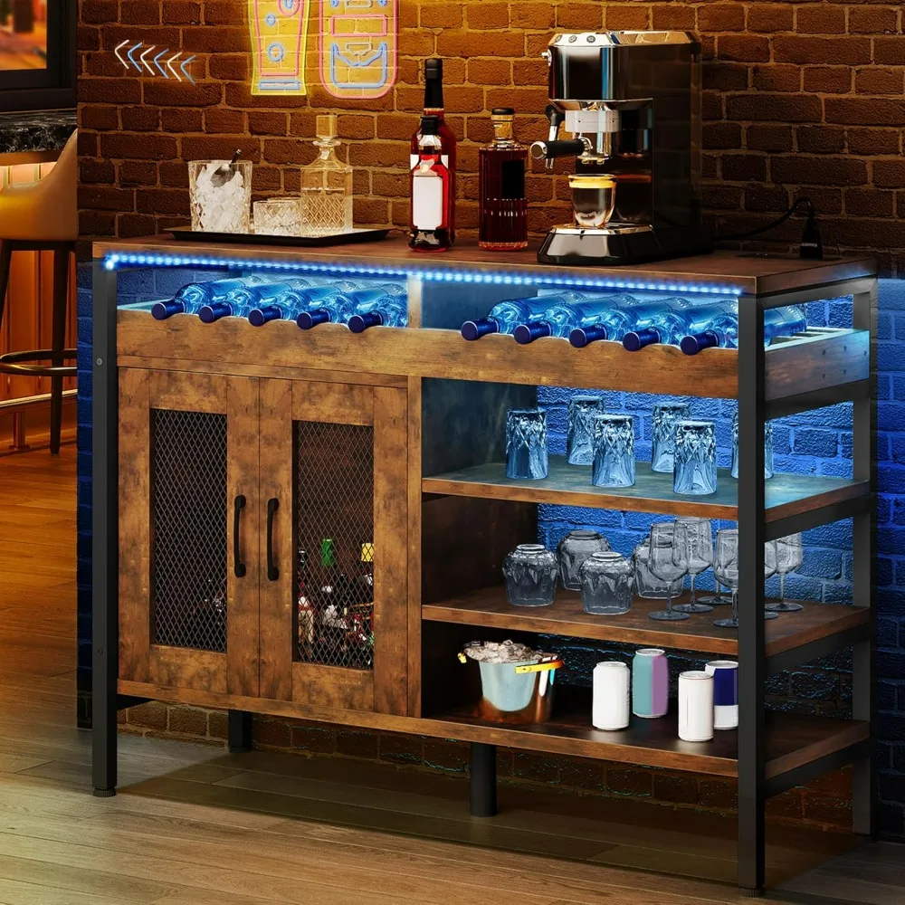 Bar Cabinets, 47" Industrial Wine Buffet Cabinet with LED Lights, Power Outlets and Wine Rack Storage Small Coffee Bar Cabinets
Bar Cabinets, 47" Industrial Wine Buffet Cabinet with LED Lights, Power Outlets and Wine Rack Storage Small Coffee Bar Cabinets