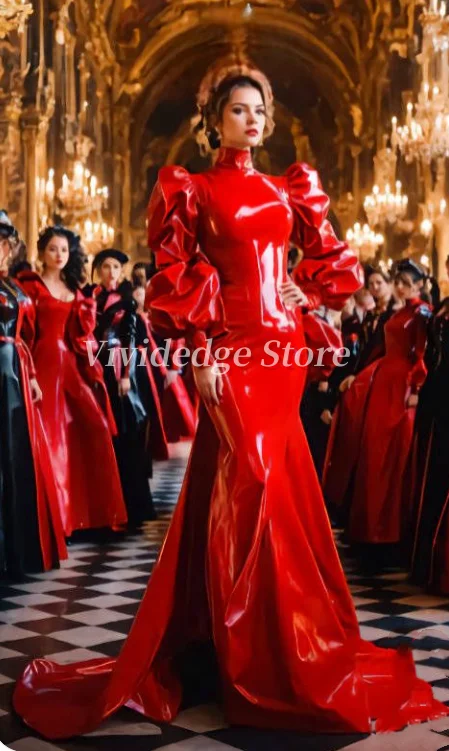 Customized Red shiny Prom Dresses Mermaid Gowns High Neck Bubble Sleeve Long Sleeve Long Evening Dresses Party Dresses
Customized Red shiny Prom Dresses Mermaid Gowns High Neck Bubble Sleeve Long Sleeve Long Evening Dresses Party Dresses