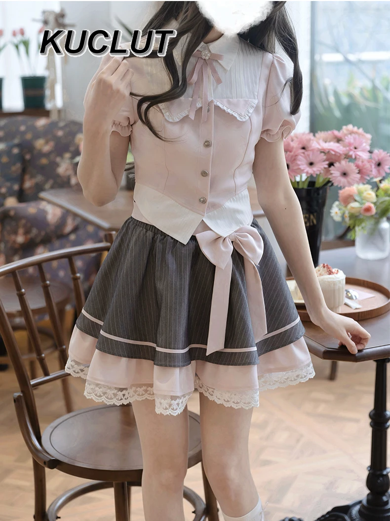 Lolita Suit College Style Womne's Two-piece Set Short Sleeve Shirt and Skirt Set Contrasting Color Sweet Casual Outfits Summer
Lolita Suit College Style Womne's Two-piece Set Short Sleeve Shirt and Skirt Set Contrasting Color Sweet Casual Outfits Summer