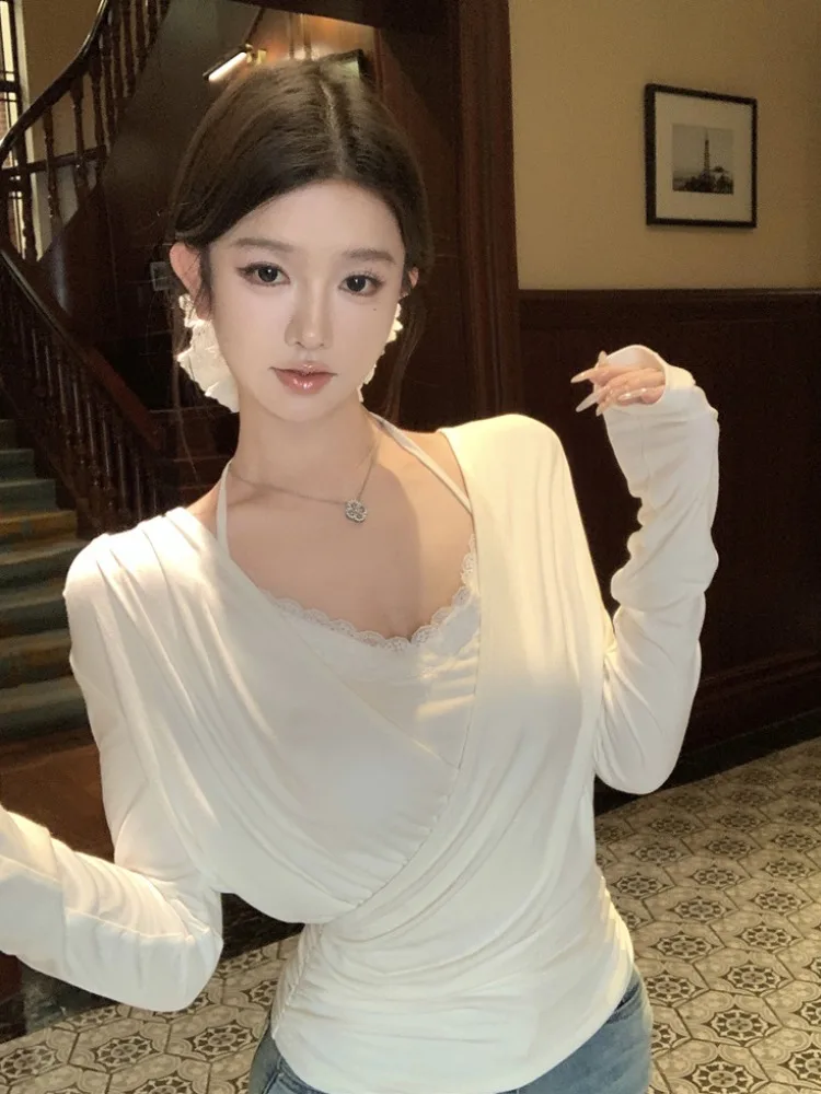 Pure Desire Spicy Girl Fashion Design Large Collar V-Neck Waist-Cinched Long Sleeve Lace Halter Neck Strap Set Women
Pure Desire Spicy Girl Fashion Design Large Collar V-Neck Waist-Cinched Long Sleeve Lace Halter Neck Strap Set Women