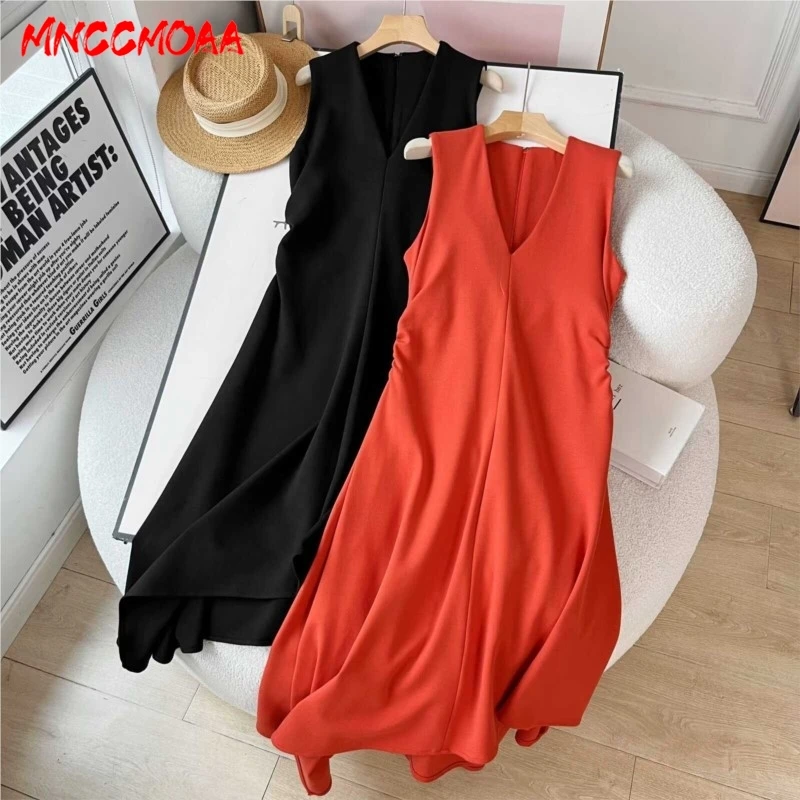 Dress Women 2024 Summer Fashion Vintage V-Neck Female Solid Color Casual Sleeveless Commuting Midi Dresses
Dress Women 2024 Summer Fashion Vintage V-Neck Female Solid Color Casual Sleeveless Commuting Midi Dresses