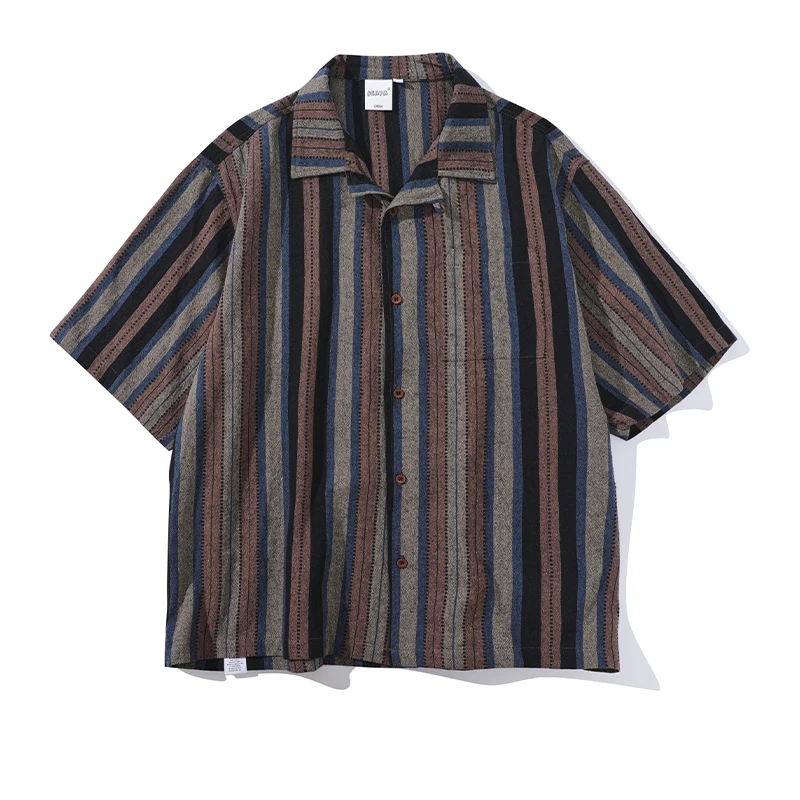 Summer Men Cuban Collar Vintage Cityboy Japanese Streetwear Loose Casual Oversize Short Sleeve Stripe Shirts Man Blouses
Summer Men Cuban Collar Vintage Cityboy Japanese Streetwear Loose Casual Oversize Short Sleeve Stripe Shirts Man Blouses