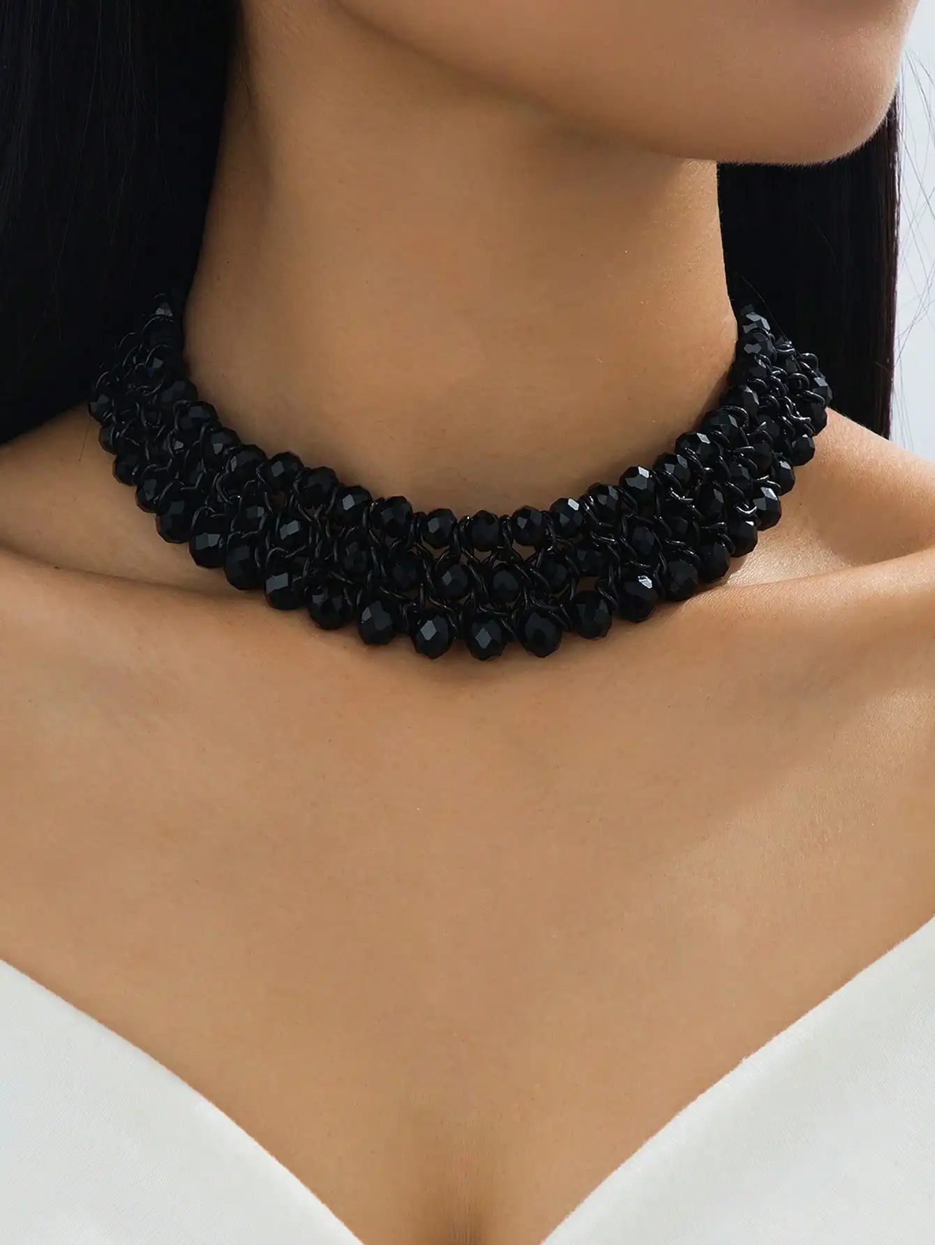 Трехрядное плетеное ожерелье с черными кристаллами для женщин, элегантное украшение для вечеринок
Трехрядное плетеное ожерелье с черными кристаллами для женщин, элегантное украшение для вечеринок