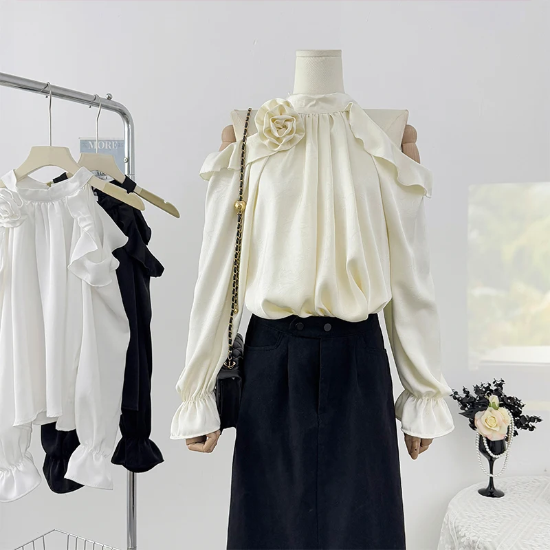 New Spring French Style Off-the-shoulder Sweet Lotus Leaf Shirt Elegant Three-dimensional Flower Slimversatile Top For Women
New Spring French Style Off-the-shoulder Sweet Lotus Leaf Shirt Elegant Three-dimensional Flower Slimversatile Top For Women