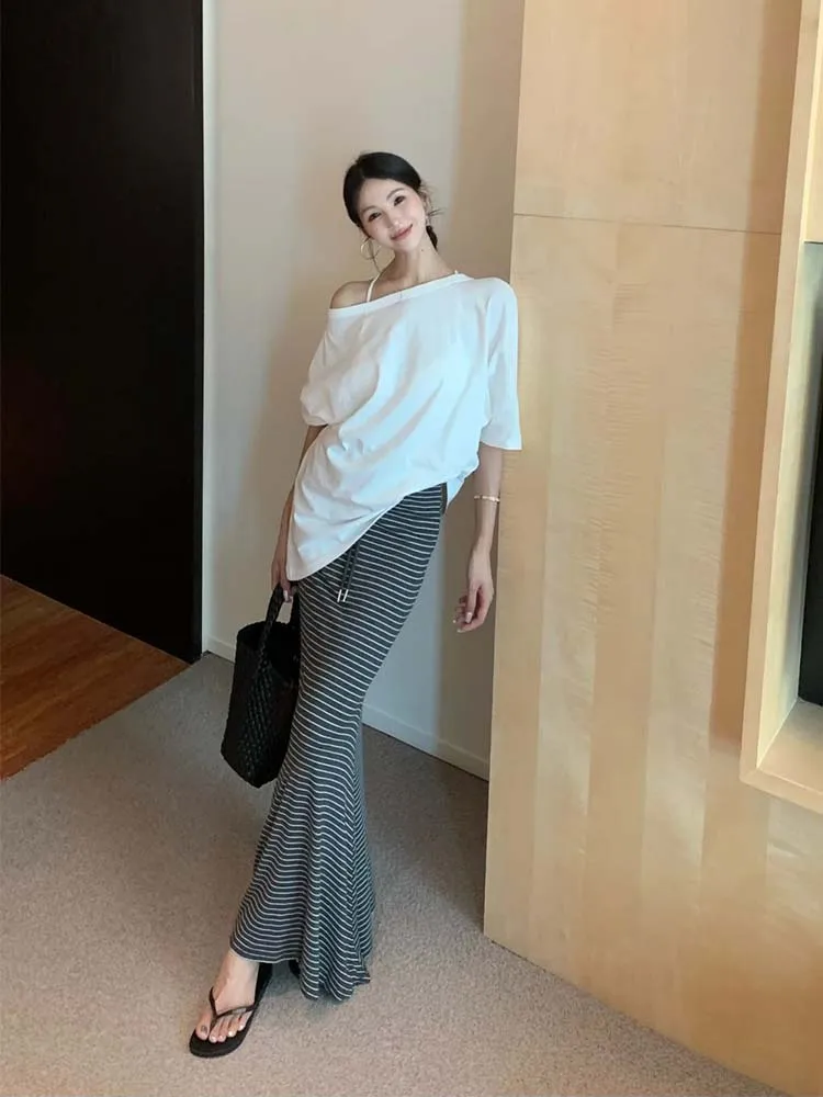 Extended Striped High Waist Bodycon Skirt Korean Sle Casual Summer Women's Long f-length Skirt Faionable Commute Design
Extended Striped High Waist Bodycon Skirt Korean Sle Casual Summer Women's Long f-length Skirt Faionable Commute Design
