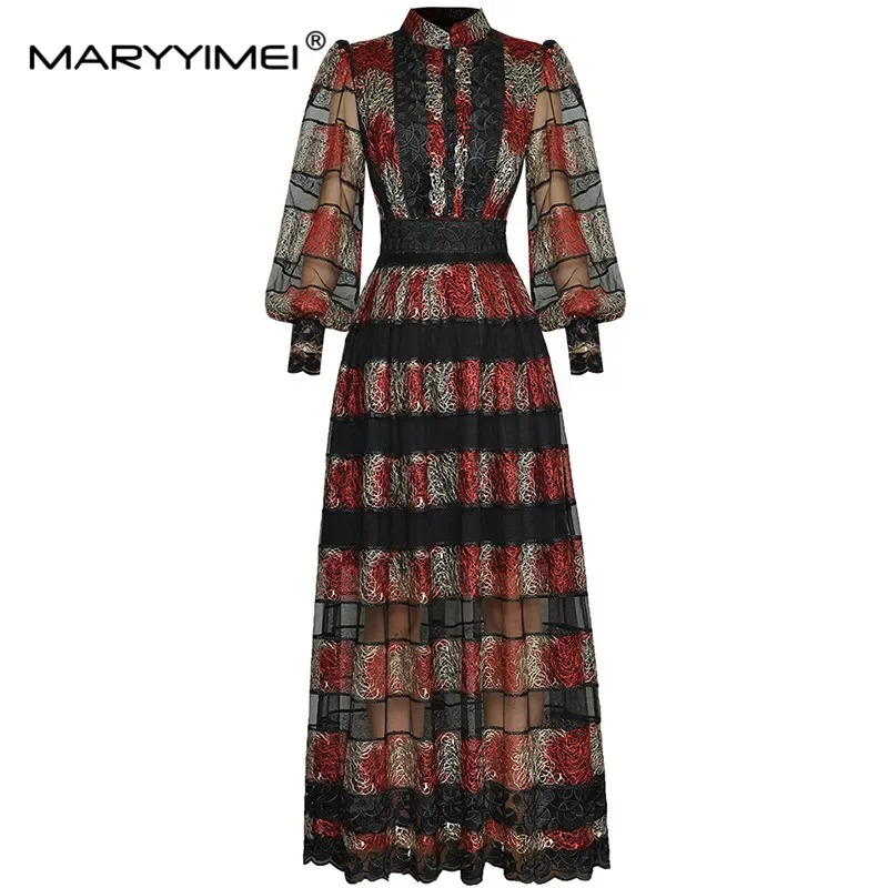 MARYYIMEI модное подиумное платье осень-зима женское платье с воротником-стойкой и рукавами-фонариками полые вечерние модные винтажные платья
MARYYIMEI модное подиумное платье осень-зима женское платье с воротником-стойкой и рукавами-фонариками полые вечерние модные винтажные платья