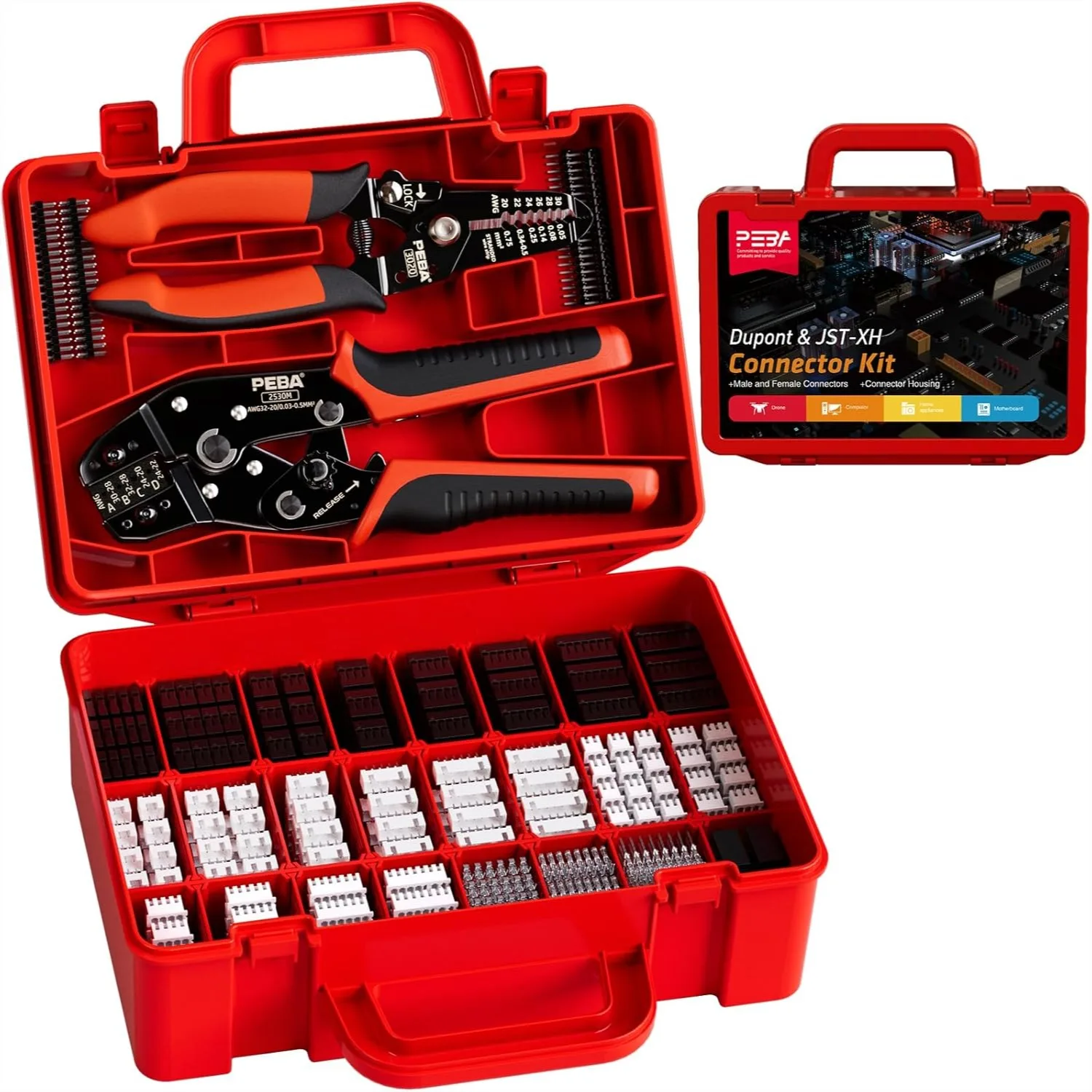 Crimping Tool and Dupont Connector Kit - 26 Types 2.54mm Dupont & JST-XH 2.5mm Connectors for DIY Electronics, AWG 32-20 Wires
Crimping Tool and Dupont Connector Kit - 26 Types 2.54mm Dupont & JST-XH 2.5mm Connectors for DIY Electronics, AWG 32-20 Wires