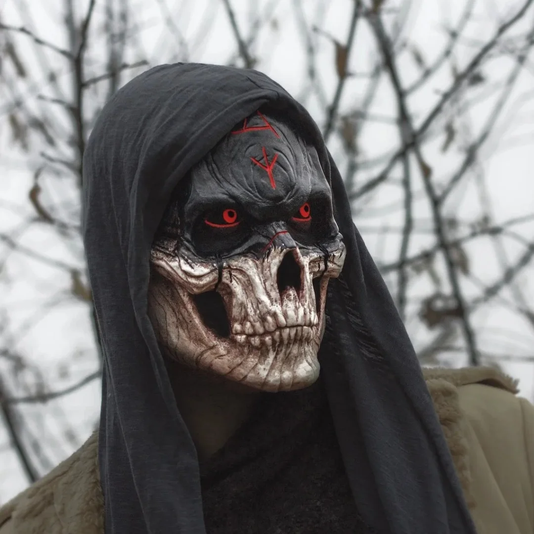 Halloween terrifying and bloody warrior skull mask used as a latex headpiece for cosplay costume at Halloween costume party
Halloween terrifying and bloody warrior skull mask used as a latex headpiece for cosplay costume at Halloween costume party