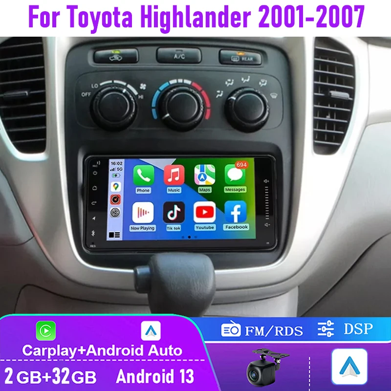 For Toyota Highlander 2001-2007 Car Stereo Radio Apple Carplay Android 13 Head Unit FM BT Reversing Image 
For Toyota Highlander 2001-2007 Car Stereo Radio Apple Carplay Android 13 Head Unit FM BT Reversing Image