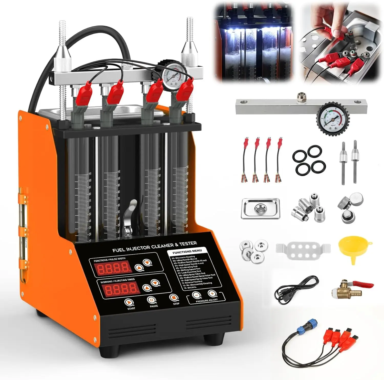 Fuel Injector Cleaner Machine 4 Cylinder Ultrasonic Cleaner Tester 9 Test Modes Auto Kit for 5V 12V Motorcycle Car Injectors
Fuel Injector Cleaner Machine 4 Cylinder Ultrasonic Cleaner Tester 9 Test Modes Auto Kit for 5V 12V Motorcycle Car Injectors