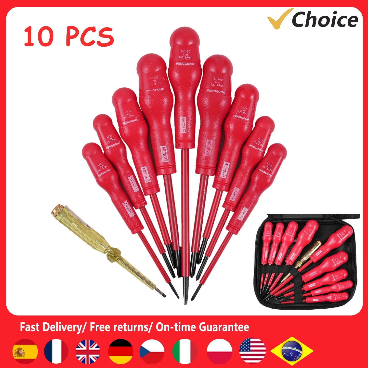 1000V Insulated Screwdriver Set Insulated Electrician with 4 Phillips and 5 Slotted Non-Slip Handle All-in-One with Test Pencil
1000V Insulated Screwdriver Set Insulated Electrician with 4 Phillips and 5 Slotted Non-Slip Handle All-in-One with Test Pencil
