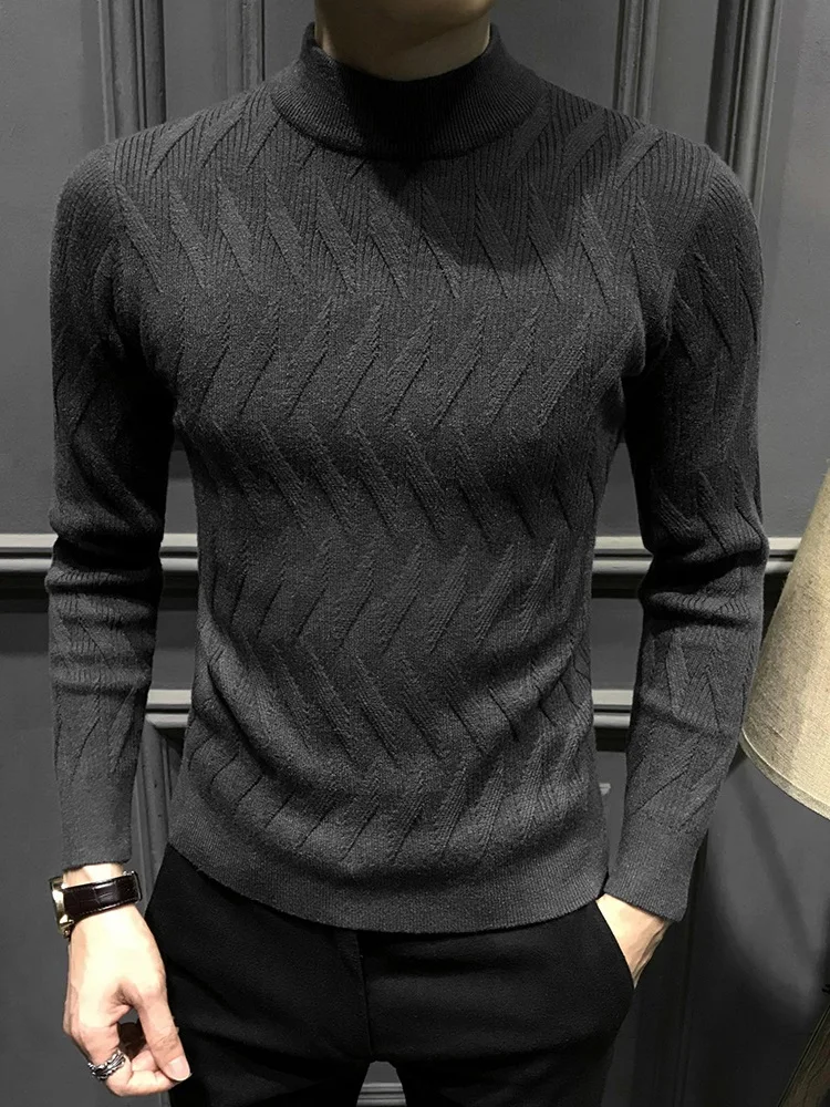 Мужской осенний теплый вязаный свитер с высоким воротником, облегающий, модный базовый слой одежды для молодежи
Мужской осенний теплый вязаный свитер с высоким воротником, облегающий, модный базовый слой одежды для молодежи