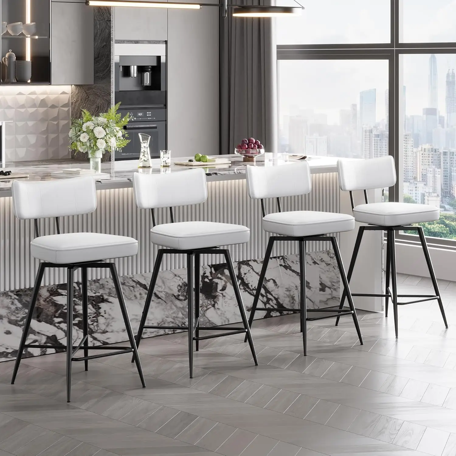 Набор из 4 вращающихся барных стульев для кухонного острова, обитых кожей, с высокой спинкой, 26 дюймов, на заказ
Набор из 4 вращающихся барных стульев для кухонного острова, обитых кожей, с высокой спинкой, 26 дюймов, на заказ