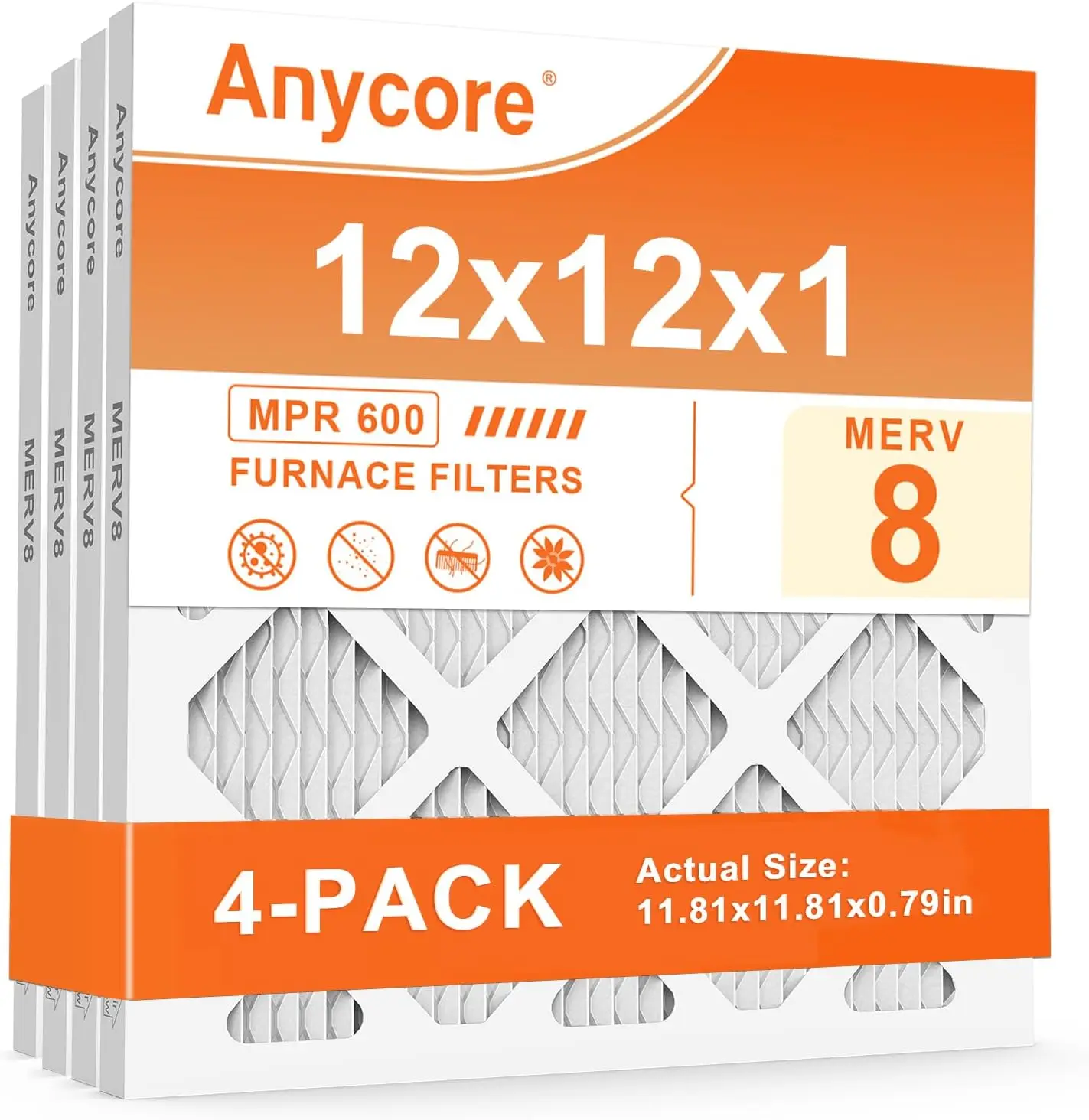 12x12x1 MERV 8 HVAC Air Filter 4-Pack for Home and Office, MPR 600 FPR 5, Actual Size: 11.81x11.81x0.79 inch
12x12x1 MERV 8 HVAC Air Filter 4-Pack for Home and Office, MPR 600 FPR 5, Actual Size: 11.81x11.81x0.79 inch
