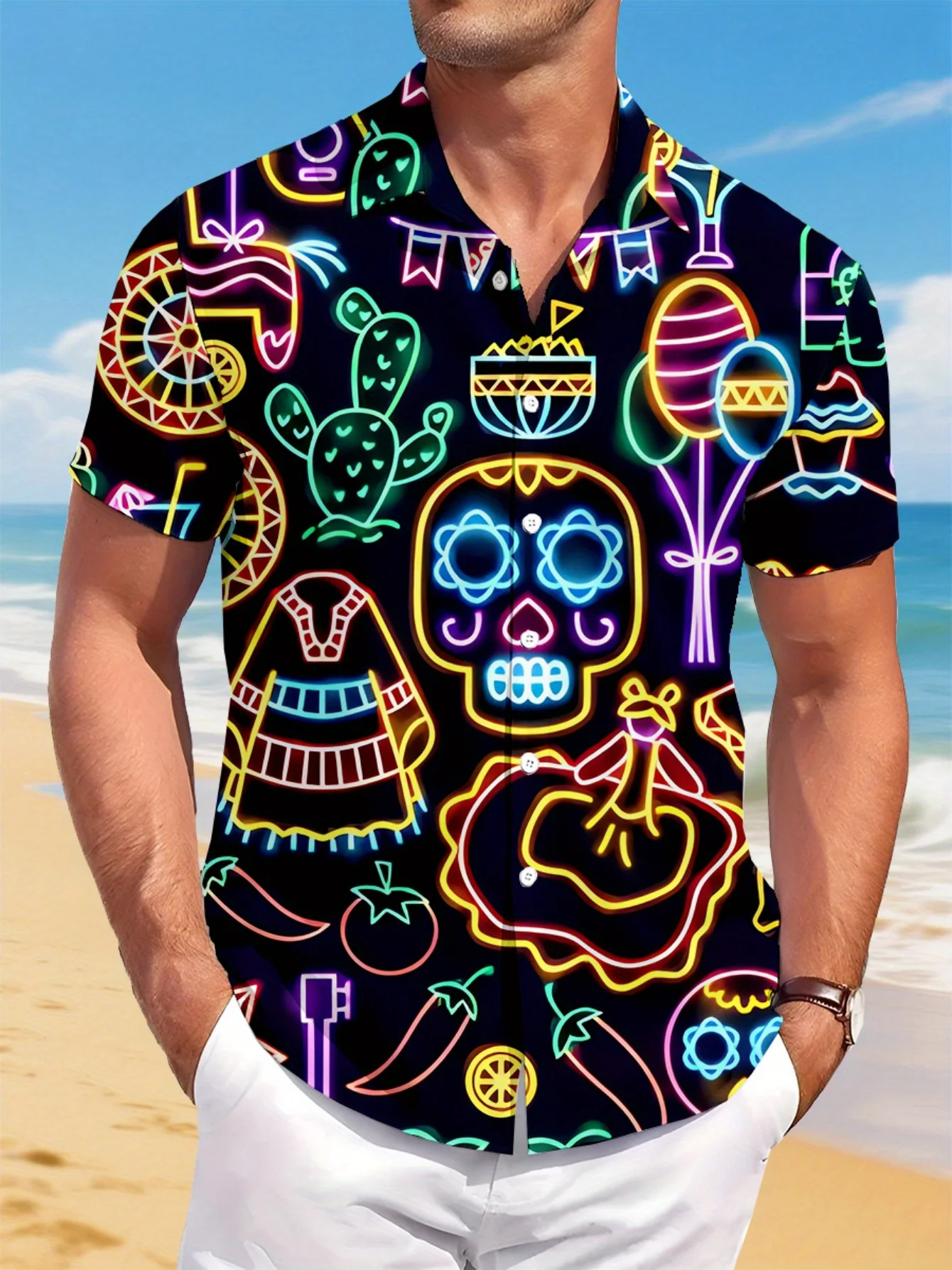 Men'S Lightweight Hawaiian Shirt with Vibrant 3D Print - Casual Short Sleeve, Button-Up Collar, Non-Stretch Fabric, P
Men'S Lightweight Hawaiian Shirt with Vibrant 3D Print - Casual Short Sleeve, Button-Up Collar, Non-Stretch Fabric, P