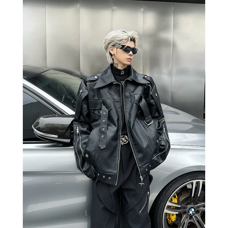 Мужская мотоциклетная куртка из искусственной кожи в стиле Heavy Industry, с металлическими элементами, на молнии, свободного кроя, с длинными рукавами
Мужская мотоциклетная куртка из искусственной кожи в стиле Heavy Industry, с металлическими элементами, на молнии, свободного кроя, с длинными рукавами