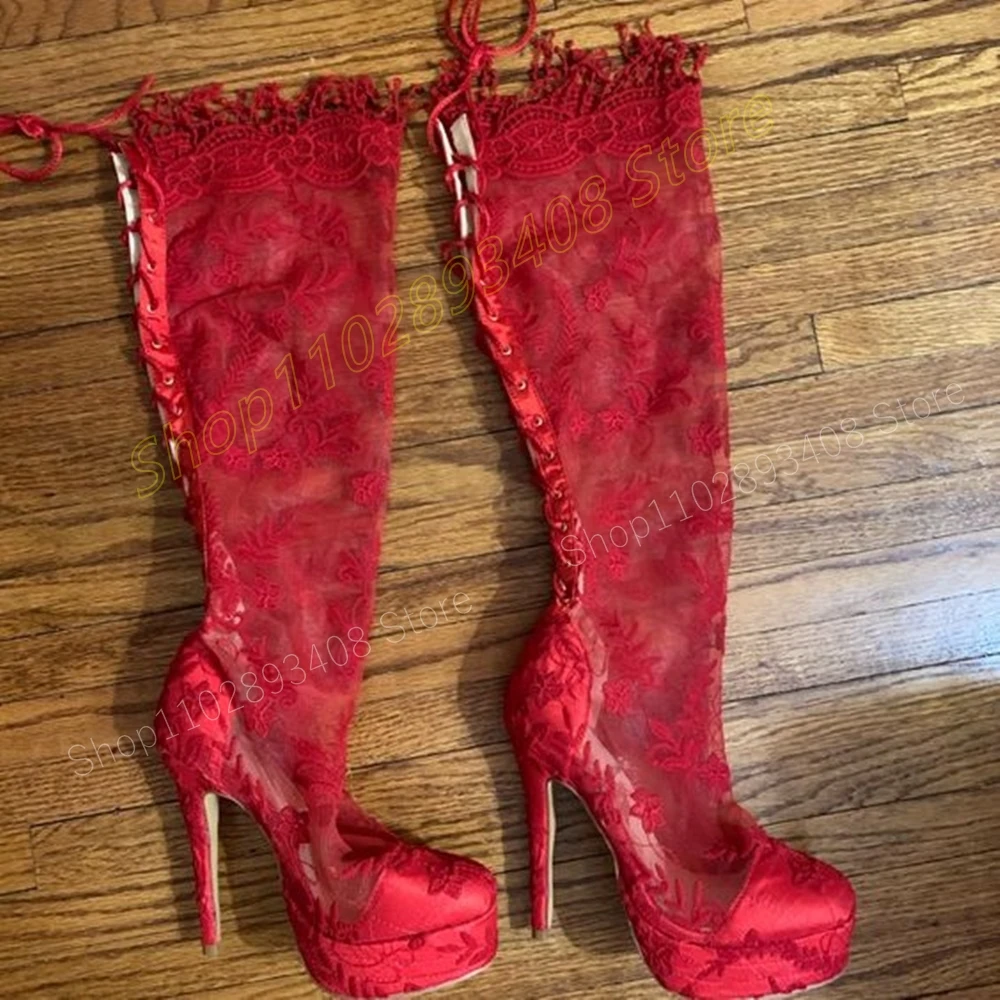 Red Lace Decor Hollow Platform Mid Calf Boots Strappy Stiletto High Heel Sexy Fashion Women Shoes 2024 Zapatos Para Mujere
Red Lace Decor Hollow Platform Mid Calf Boots Strappy Stiletto High Heel Sexy Fashion Women Shoes 2024 Zapatos Para Mujere