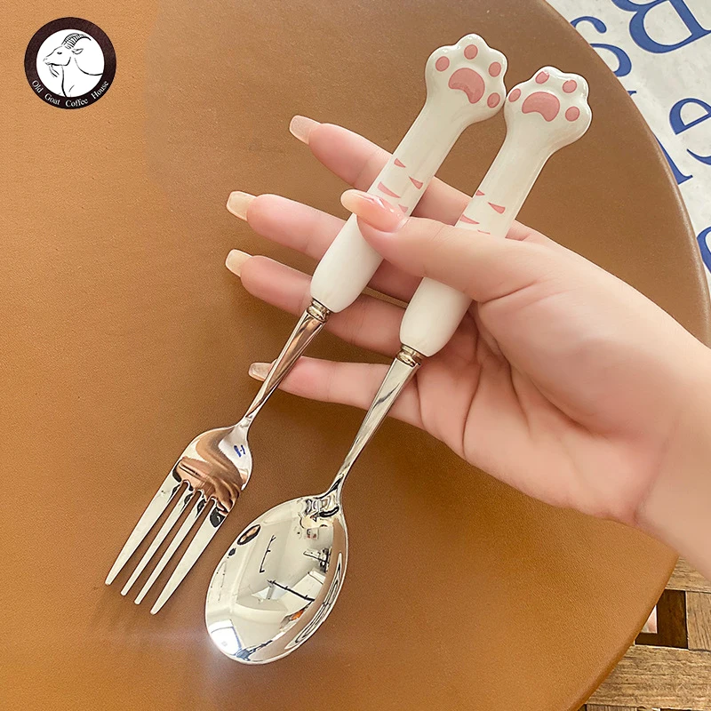304 Stainless Steel Cute Cat Claw Ceramic Spoon Fork Chopsticks Dinnerware Sets Portable Reusable Kitchen Tableware
304 Stainless Steel Cute Cat Claw Ceramic Spoon Fork Chopsticks Dinnerware Sets Portable Reusable Kitchen Tableware