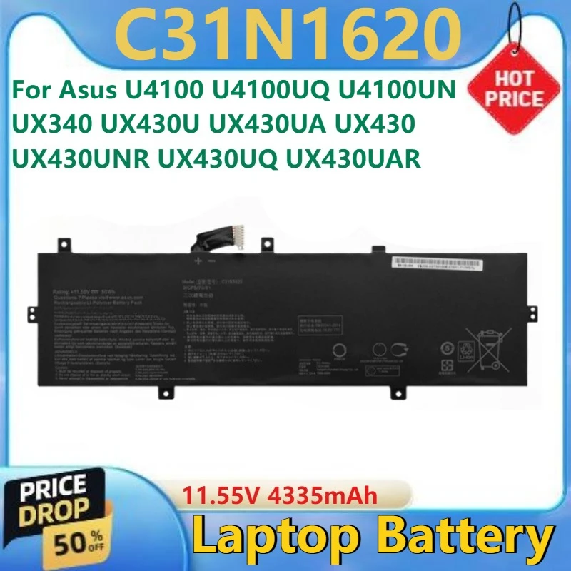 For Asus U4100 U4100UQ U4100UN UX340 UX430U UX430UA UX430 UX430UNR UX430UQ UX430UAR High Quality New Laptop Battery C31N1620
For Asus U4100 U4100UQ U4100UN UX340 UX430U UX430UA UX430 UX430UNR UX430UQ UX430UAR High Quality New Laptop Battery C31N1620