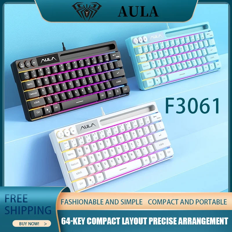 AULA F3061 Wired Mini Game Keyboard 64 Keys Rgb Portable Desktop Laptop Office Keyboard Ergonomics Save Space Complete Functions
AULA F3061 Wired Mini Game Keyboard 64 Keys Rgb Portable Desktop Laptop Office Keyboard Ergonomics Save Space Complete Functions