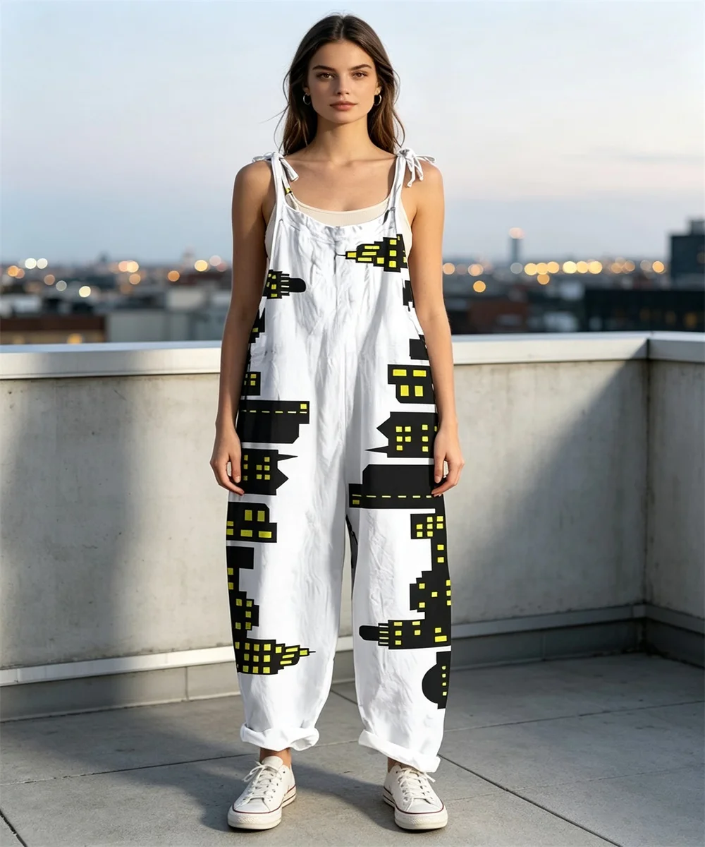Women's new pixel style urban building silhouette print comfortable jumpsuit, off shoulder sleeveless loose jumpsuit
Women's new pixel style urban building silhouette print comfortable jumpsuit, off shoulder sleeveless loose jumpsuit