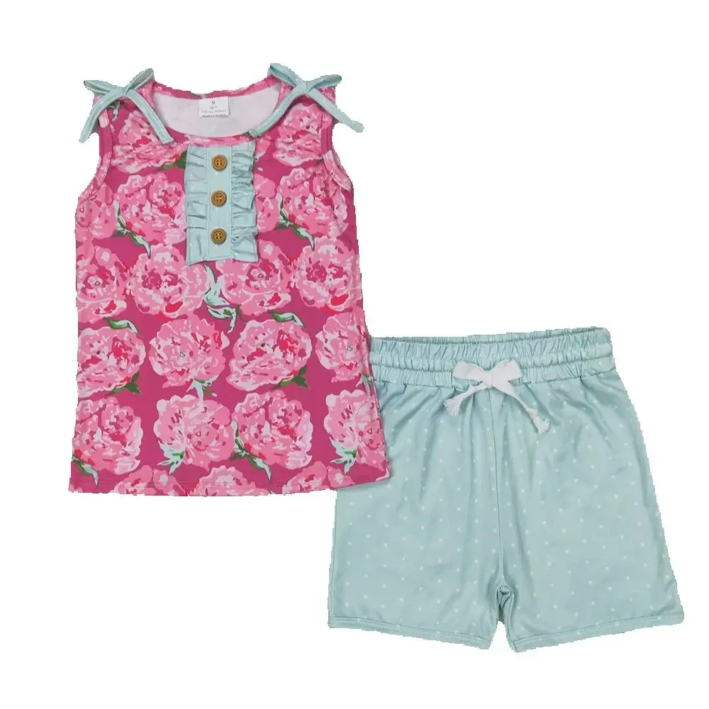 GSSO2356 Baby Girls Summer Outfits Baby Girls Pink Sleeveless Floral Button Top Aqua Shorts Set
GSSO2356 Baby Girls Summer Outfits Baby Girls Pink Sleeveless Floral Button Top Aqua Shorts Set