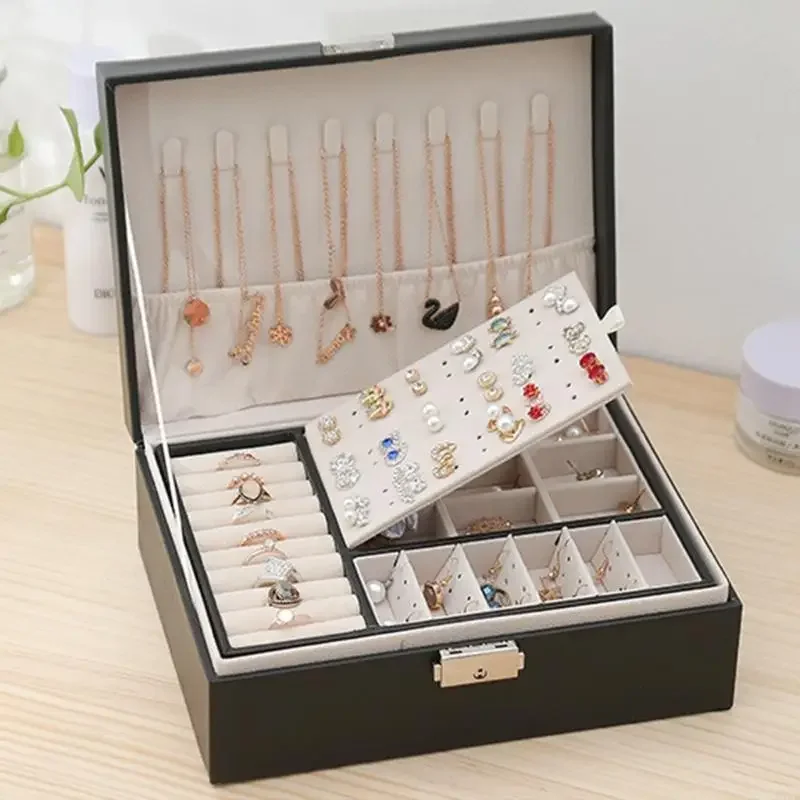 Protable Travel PU Double Layers Jewelry Box Display Earrings Rings Necklaces Storage Holder Women Girls Gifts
Protable Travel PU Double Layers Jewelry Box Display Earrings Rings Necklaces Storage Holder Women Girls Gifts