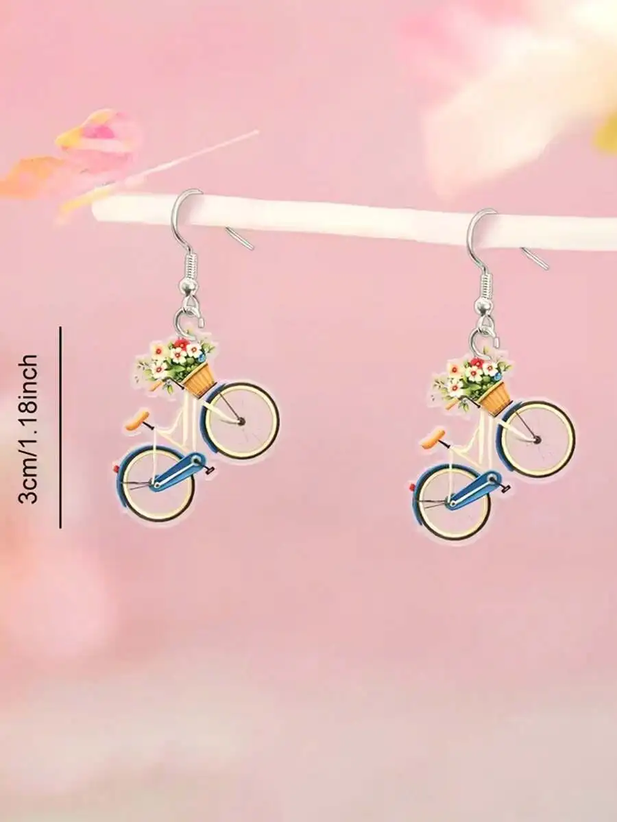 Acrylic 2D Bicycle Earrings For Women With Floral Wicker Basket, Iron Hook, Lightweight All-Season Fashion Jewelry
Acrylic 2D Bicycle Earrings For Women With Floral Wicker Basket, Iron Hook, Lightweight All-Season Fashion Jewelry