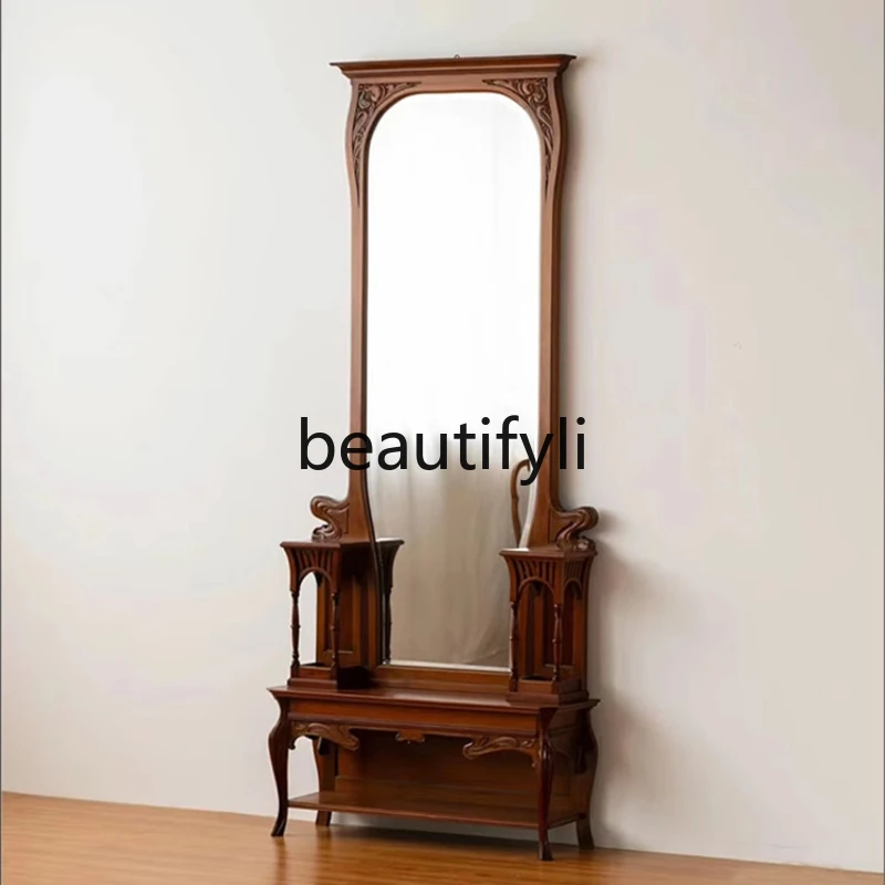 European medieval solid wood carving old floor mirror neoclassical carving makeup coat and hat mirror
European medieval solid wood carving old floor mirror neoclassical carving makeup coat and hat mirror