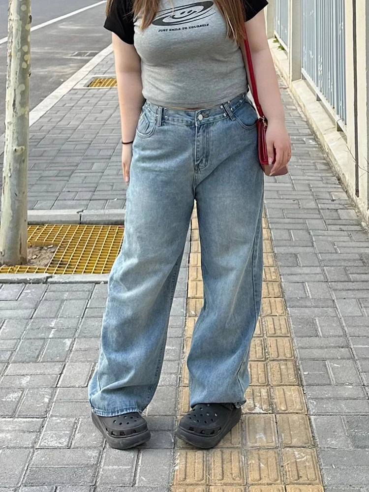 Adjustable Waist plus Size Denim Jeans High Waist Straight Leg Light Color Loose Wide Leg Pants Women's Casual Cotton Blend
Adjustable Waist plus Size Denim Jeans High Waist Straight Leg Light Color Loose Wide Leg Pants Women's Casual Cotton Blend