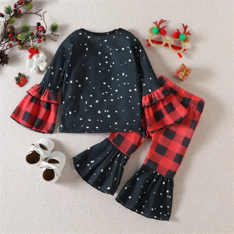 Girls Winter Outfits Snowflake Print Long Sleeve T-shirt Tops and Plaid Patchwork Flare Pants Set for Casual Wear
Girls Winter Outfits Snowflake Print Long Sleeve T-shirt Tops and Plaid Patchwork Flare Pants Set for Casual Wear
