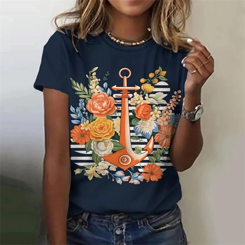Women's T-Shirt Boat Anchor Print Fashion O-Neck Short Sleeve Tees Tops Summer Casual Harajuku Oversized Tshirts Female Clothing
Women's T-Shirt Boat Anchor Print Fashion O-Neck Short Sleeve Tees Tops Summer Casual Harajuku Oversized Tshirts Female Clothing