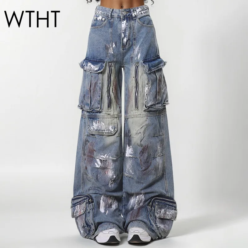 WTHT High Street Graffiti Design Multi Pockets Cargo Jeans For Women 2025 Spring Wash Wide Leg Denim Pants Female 1LS778
WTHT High Street Graffiti Design Multi Pockets Cargo Jeans For Women 2025 Spring Wash Wide Leg Denim Pants Female 1LS778