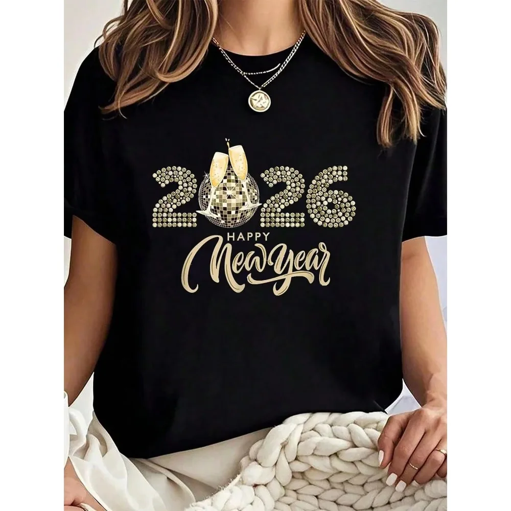 Happy New Year 2026 Cheer Print T-Shirt Summer Tees Women Short Sleeve T-shirt Women's Clothing Comfortable Breathable and Soft
Happy New Year 2026 Cheer Print T-Shirt Summer Tees Women Short Sleeve T-shirt Women's Clothing Comfortable Breathable and Soft
