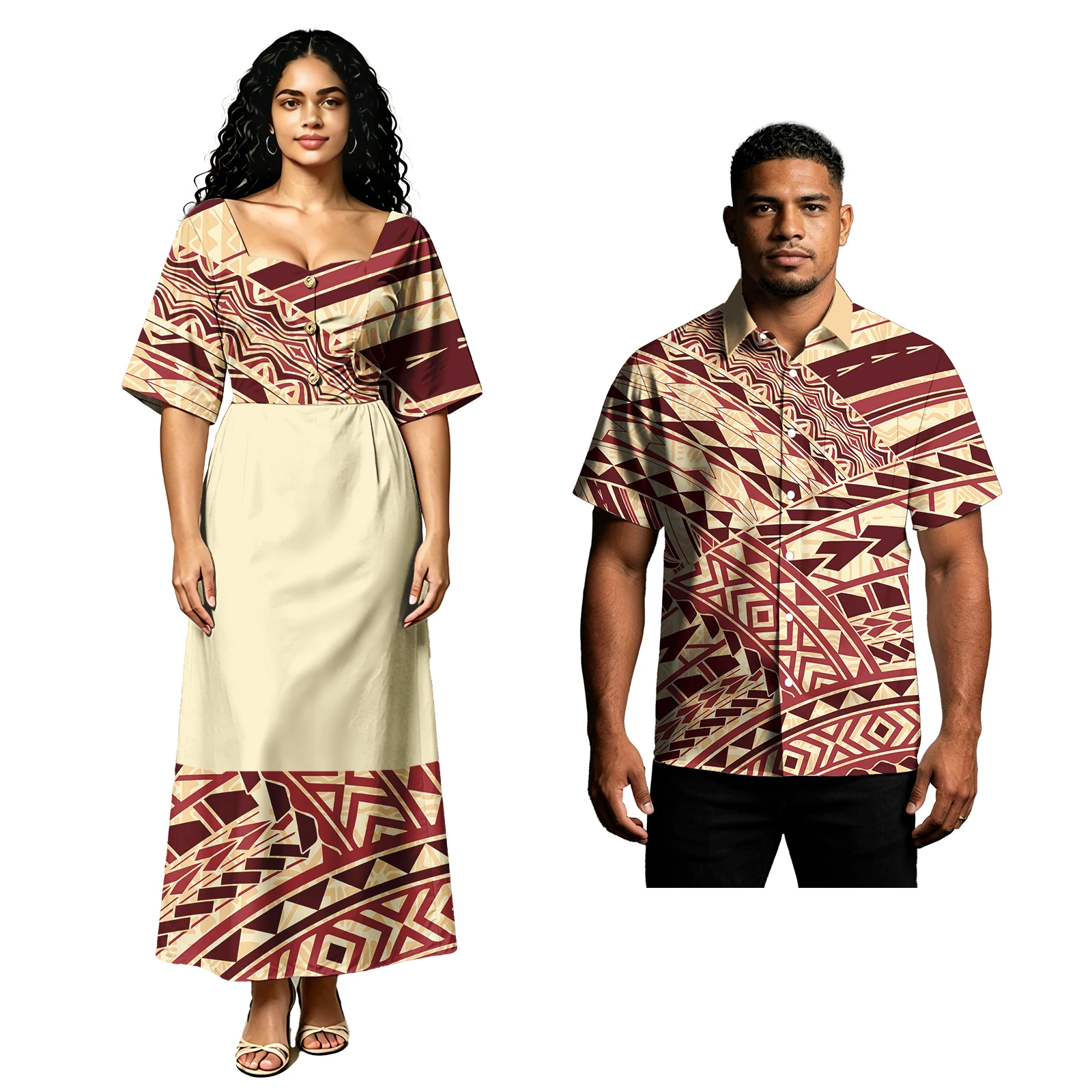 Party Polynesian Tribal Style Men Shirts Ladies Sweetheart Neckline Samoan Dress Pacific Hawaiian Hibiscus Print Couple of Set
Party Polynesian Tribal Style Men Shirts Ladies Sweetheart Neckline Samoan Dress Pacific Hawaiian Hibiscus Print Couple of Set